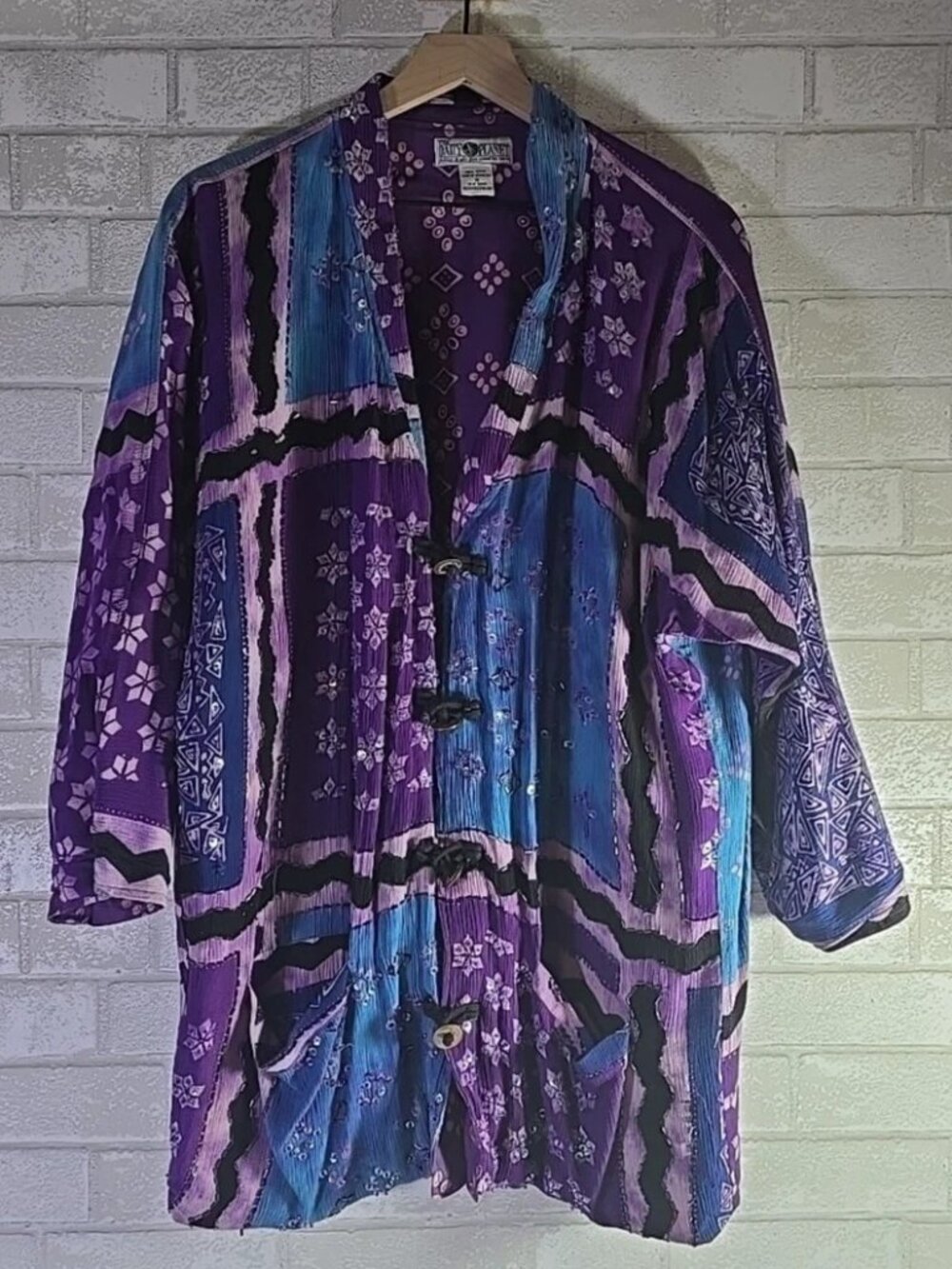 Women's Purple Blue Patchwork Design Beaded Jacket Daily Planet Size M